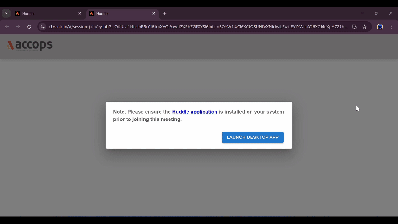 Screenshot of the meeting interface showing microphone, camera, screen share, and chat options.